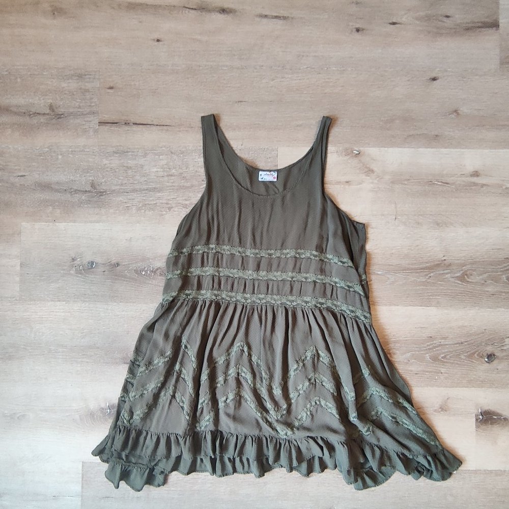 INTIMATELY FREE PEOPLE Voile & Lace Trapeze Slip Dress Olive Women's Large